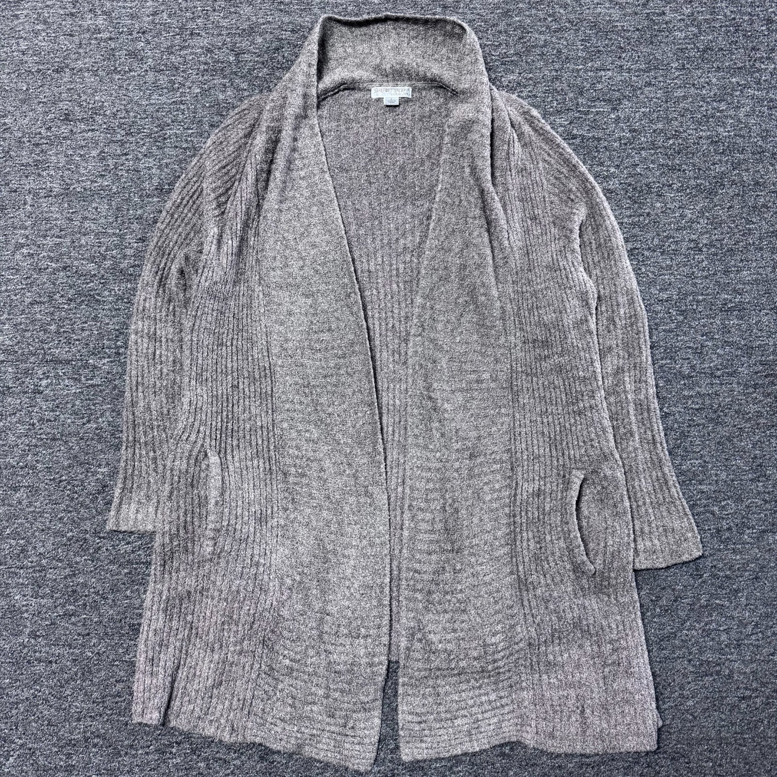 Barefoot Dreams Cozy Chic Lite Fuzzy Warm Long Cardigan Sweater Womens Sz L Gray