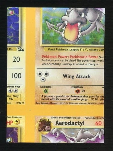 1999 Pokemon Fossil Holo Error Miscut NFC 2xAerodactycl 2x Magneton Rare