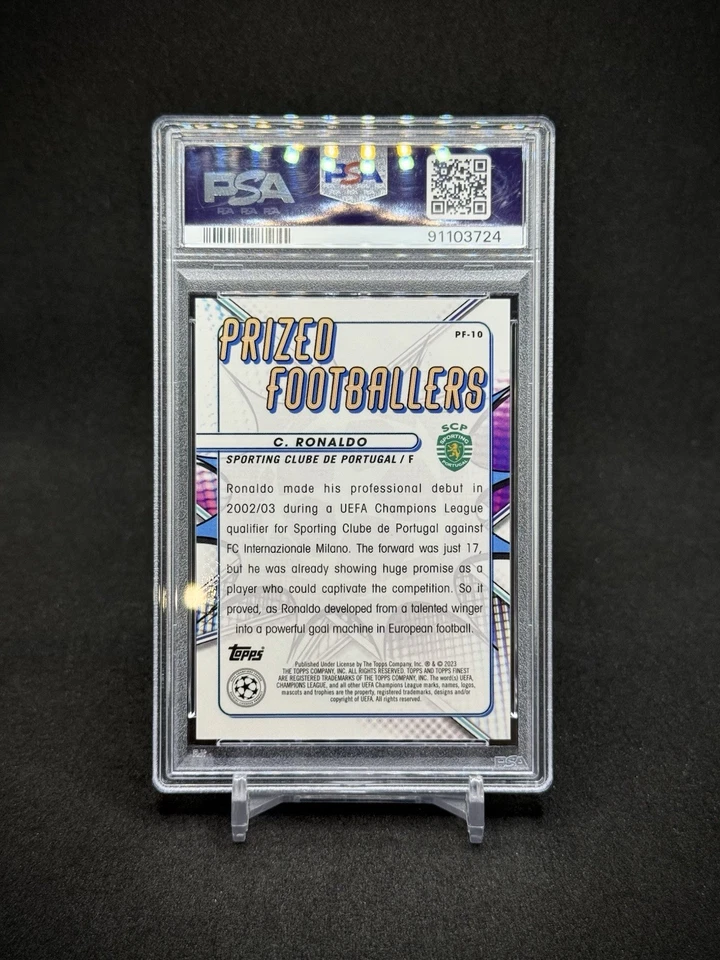 Cristiano Ronaldo 2022 Topps Prized Footballers Purple Refractor /299 PSA 10 - Image 3 of 3