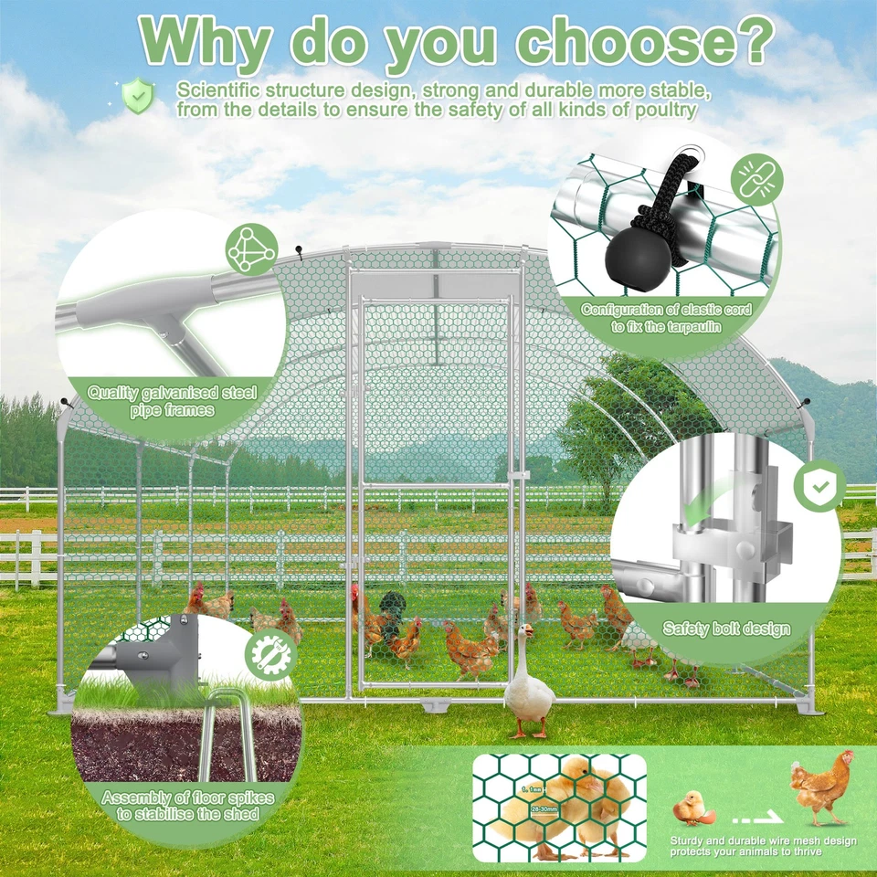 Outdoor Enclosure Chicken Coop Pet Cage Outdoor Enclosure, Galvanised Steel Frame - Image 3 of 4