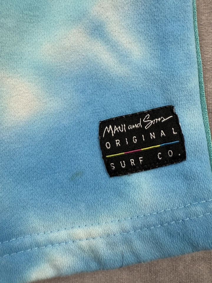 Pantalones Cortos Maui and Sons Para Hombre Medianos Azul Verde Tie Dye Surf Bolsillos Cordón Logo Foto 3 de 4
