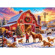 Snowy Christmas Red Barn Farm 500 Piece Jigsaw Puzzle for Adults