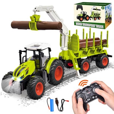 Aragallant Ferngesteuerter Traktor 1:24 mit Anhänger, Holzgreifer, 2.4 GHz, 3