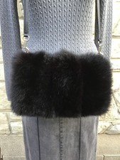 Real Fur Hand Muff Opossum  Velvet 10  wide x 7  tall Wrist Strap New