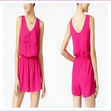 Be Bop Juniors Bow Front Romper Jumpsuit in Fuschia Pink Size M