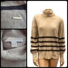 Michael Kors Turtleneck Striped Wool Baby Alpaca Blend Sweater Women s size Med