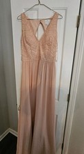 Andrianna Papell Blush Size 12 Chiffon V-Neck Beaded Floor Length Formal Gown