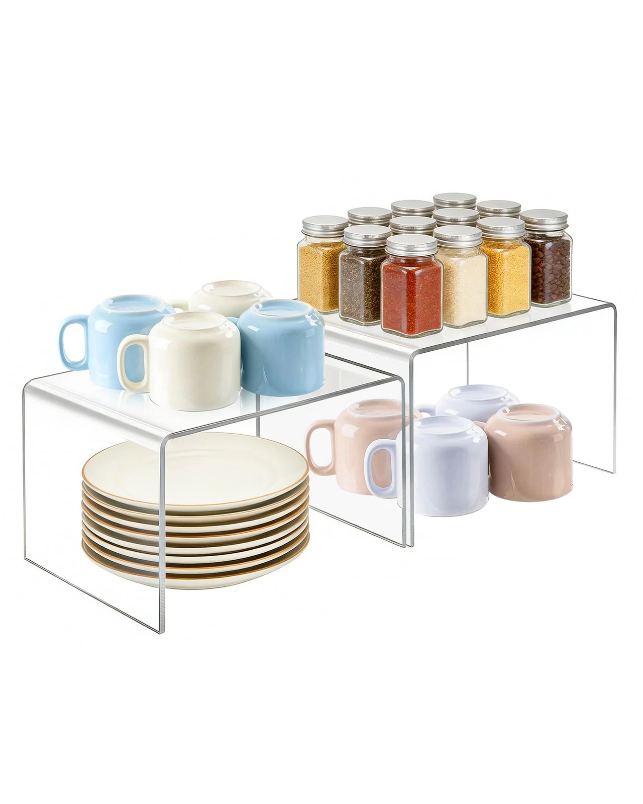 Acrylic Cabinet Organizer, Set of 2 Clear Shelf Organizer for Kitchen Pantry ...