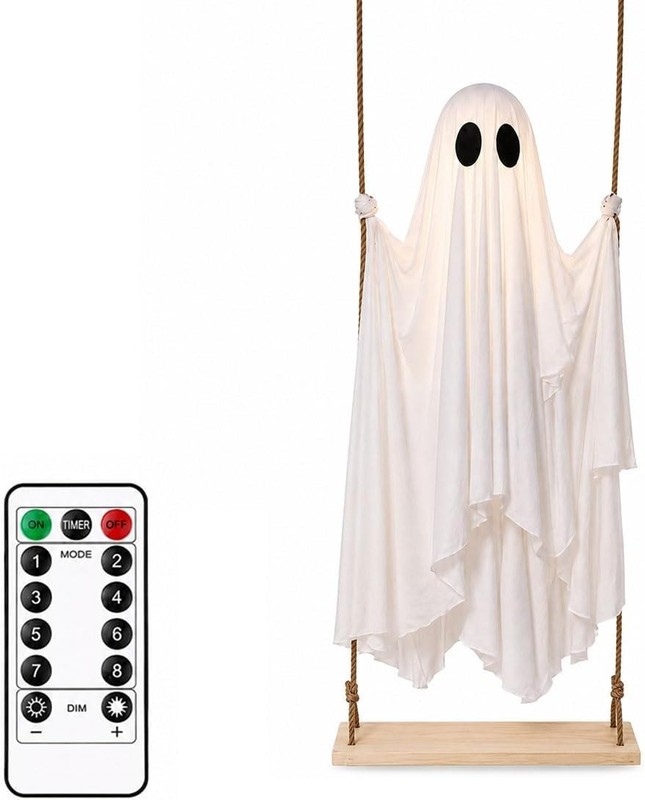 Halloween Decorations Outdoor 5FT Large Hanging Swing Ghost LED Halloween Decor