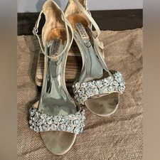 Badgley Mischka Women's Gold Metallic Crystal Strappy Heel