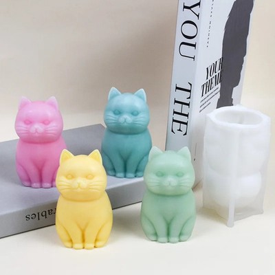 Cute Cat Silicone Candle Mould DIY Stand Pet Soap Resin Making To ol Animal Choc