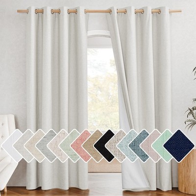 NICETOWN 100% Absolutely Blackout Linen 52''W x 84''L (Pack of 2), Ivory 