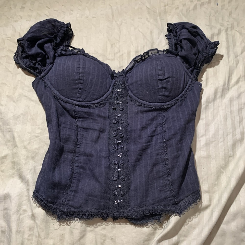 Vintage Lip Service Milkmaid Goth Corset Bustier Top Tripp Raven Babydoll Lolita