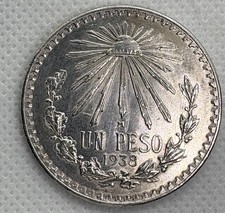 Mexico  Silver One Peso 1938  KM#455   - Nice Coin