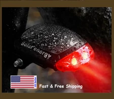 Solar Power Bicycle Bright Red LED Rear Tail Light FAST/FREE Shipping. No cords