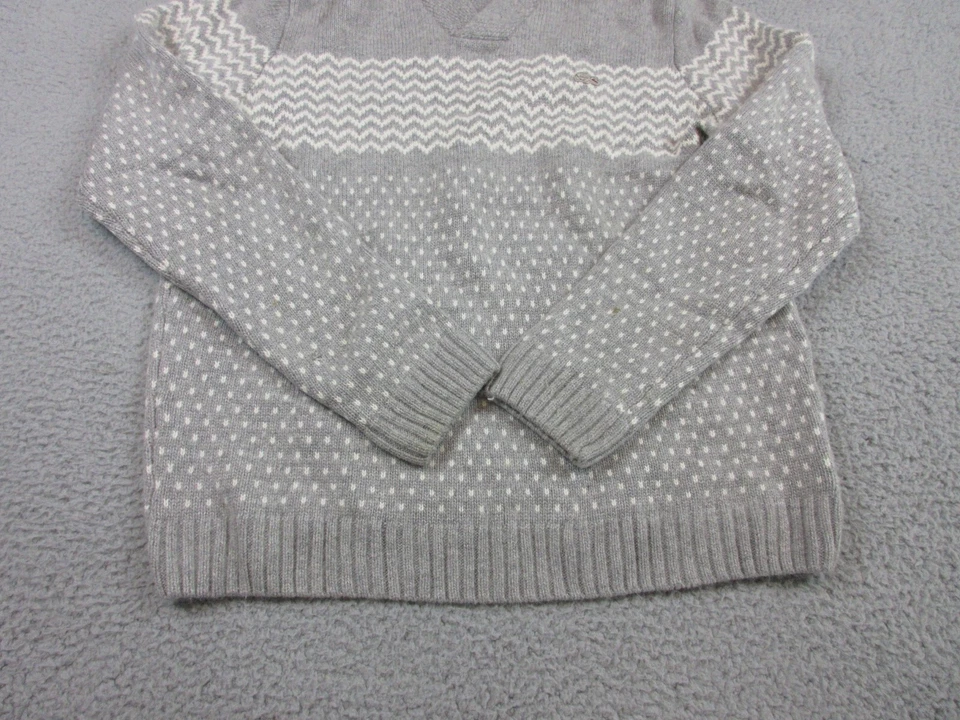 Lacoste 毛衣女式成人 5 灰色白色 V 领鳄鱼标志学院风休闲 — 第 3/4 张图片