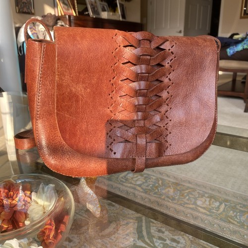 Lucky Brand Y2K Vintage Aged Leather Saddle Bag Crossbody Caramel Brown Pre-own - Picture 12 of 21
