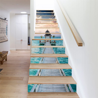 3D Wood Bridge Self-Adhesive Stair Riser Sticker for Home 39.37
