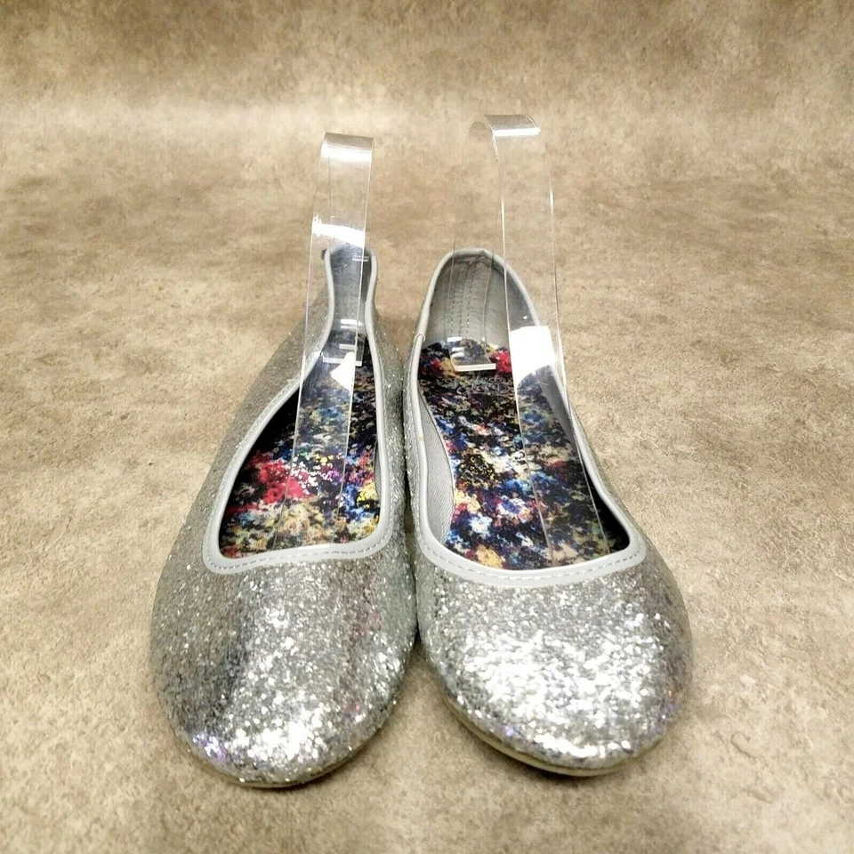 Faded Glory Womens Size 5 Silver Slip On Glitter Ballet Flats - Image 2 of 4