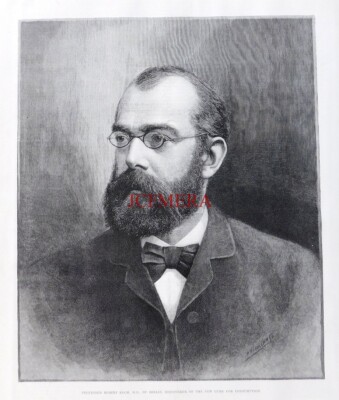 'Prof. ROBERT KOCH M.D. - Cure for Consumption' Antique 1890 Print E10/N