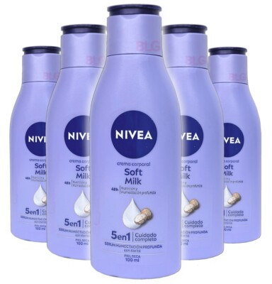 NIVEA Body Cream SOFT MILK Moisturizer Shea Lotion Crema Corporal 3.4oz (5 Pack)