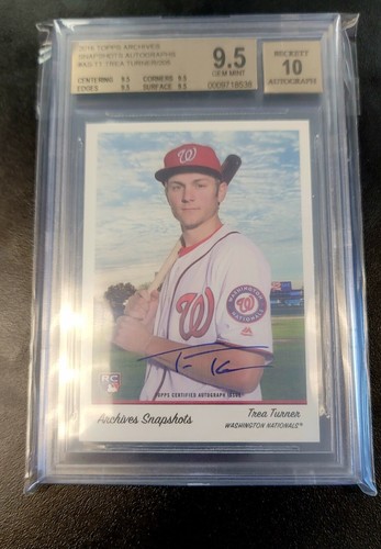 2016 Topps Archives Snapshots Auto Trea Turner #D/205 BGS 9.5 10 Phillies - Picture 1 of 3