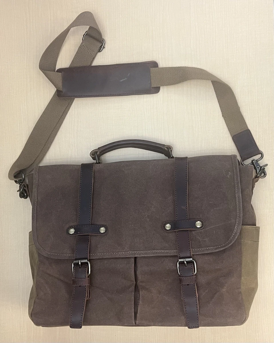NEWHEY Men s Messenger Bag 16 Canvas Leather Briefcase Brown