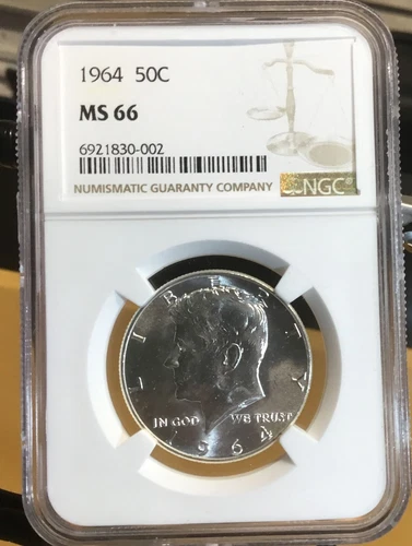 1964 P Kennedy Silver Half Dollar NGC MS66 (Still bright w/ no visible toning!)
