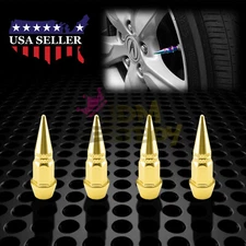 4pcs Gold Long Spike Valve Stem Caps Metal Thread Set For Wheel Tires TVC20