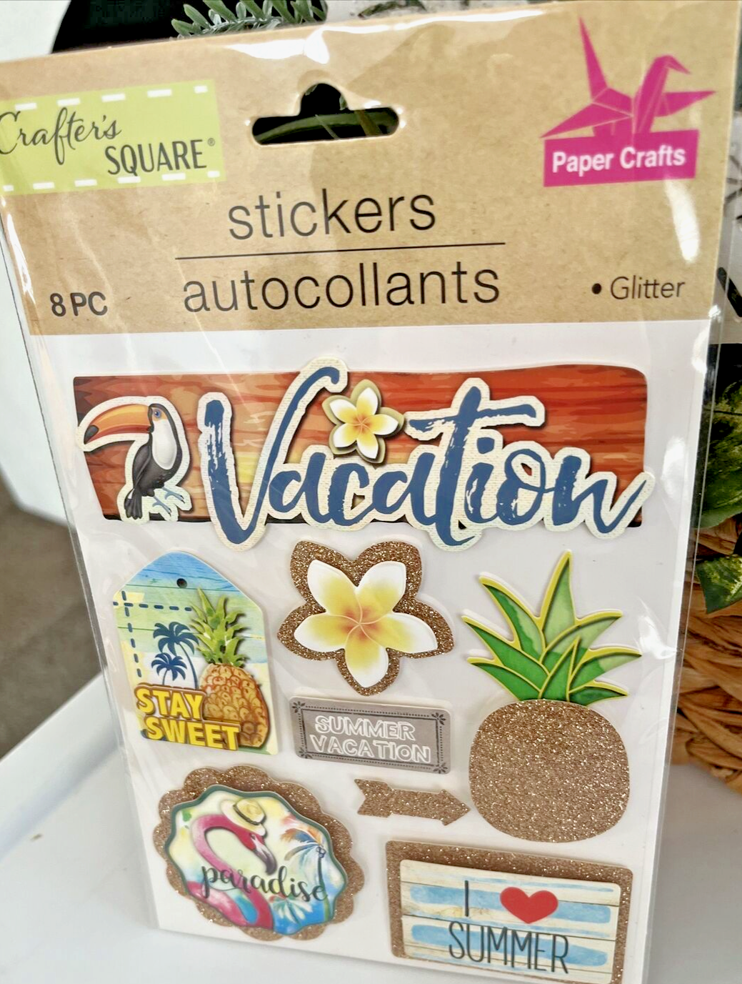 Crafter's Square Vacation Pineapple Pop Up Dimensional Sticker Pack 8 Pieces
