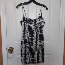 Garage Black White Tie Dye Sleeveless Mini Shift Dress Satin Clubwear Size S