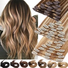CLEARANCE 100 Human Hair Extensions Clip In Real Remy Hair FULL HEAD UK Caramel