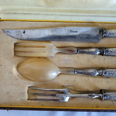 Service À Découper Le Gigot XIXème Manche Argent Fourré