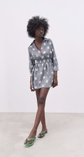 ZARA SHORT PRINTED DRESS, 3211/573, WHITE NAVY, NEW, S