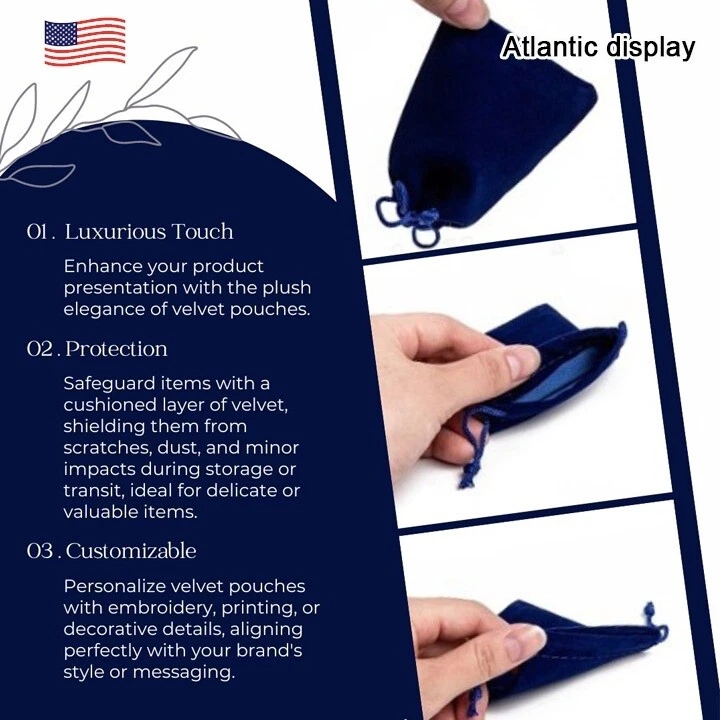 Bolsas de regalo de terciopelo bolsas de joyería con cordón (paquete de 10) azul real Foto 3 de 4