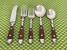 Chefs BISTRO WOODGRAIN BROWN Stainless Glossy 18/8 Flatware SMART CHOICE E82VG