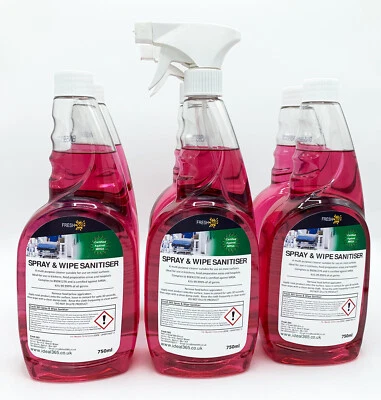 FRESH 365 Antibacterial Kitchen Cleaner Sanitiser spray 6x750ml Kills 99.99% Germs UK Made