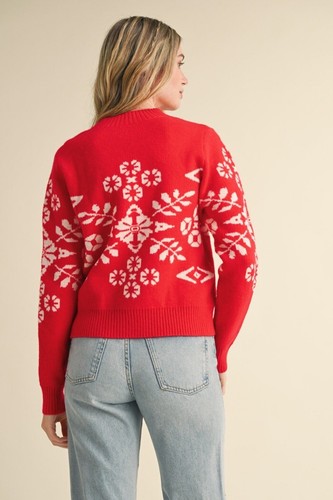 Suéter pulóver manga larga cuello falso Fair Isle para mujer &Merci en rojo - Imagen 7 de 9