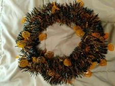 Bat Or Jack O Lantern Or Skull ON Black Or Orange Garland- 9 ft Choose 1 style 