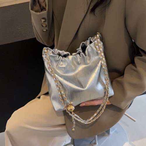 Chain Shoulder Bag Soft Leather Bucket Bag Fashionable Crossbody Bag Women - Picture 10 of 16