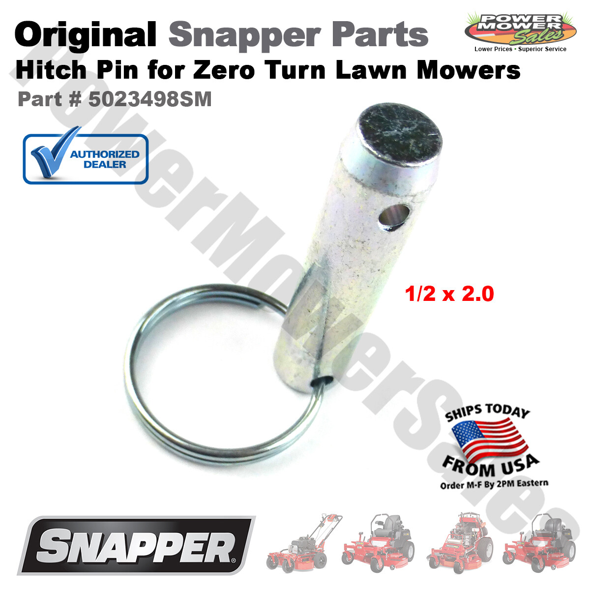Snapper Hitch Pin 1/2 x 2.0 for Lawn Mowers, 560Z Series, 5901556