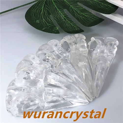 3"Natural clear quartz crystal carved Crow skull point Reiki healing gift 1pc - Imagen 4 de 14