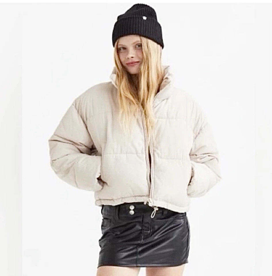 Chaqueta acolchada recortada marfil H&M, ajuste holgado, talla L Foto 2 de 4