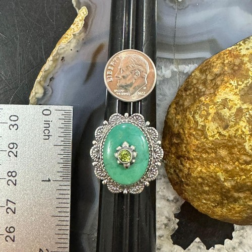 Carolyn Pollack Sterling Oval Green Turquoise & Peridot Decorated Ring For Women - Picture 9 of 10