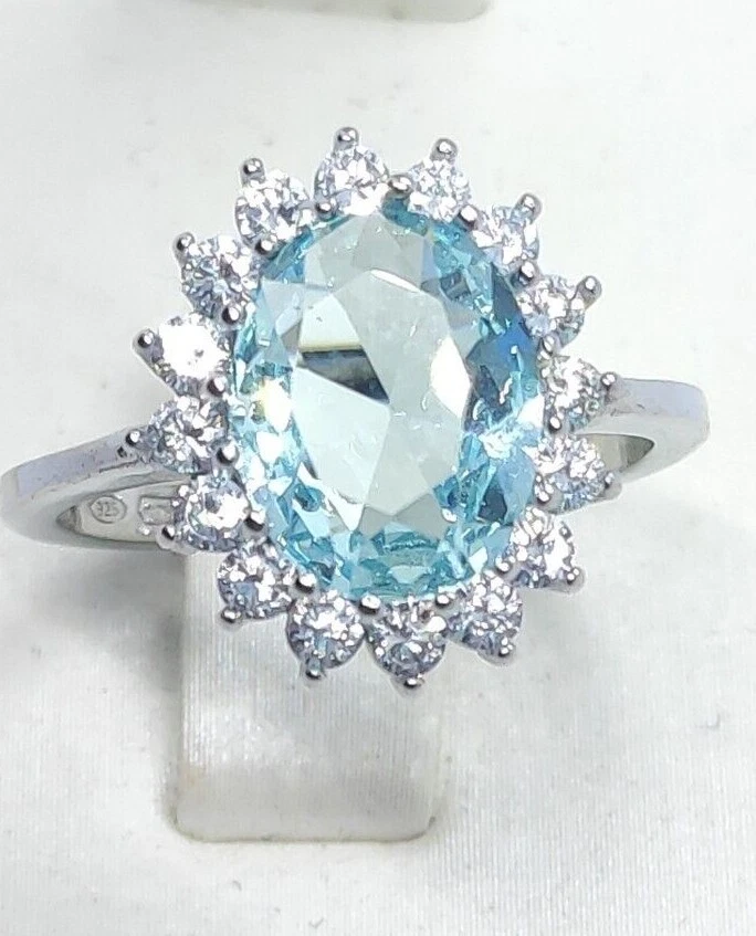 Anello donna kate in Argento 925 rodiato zirconi acquamarina CON ZIRCONI BIANCHI - Immagine 4 di 4