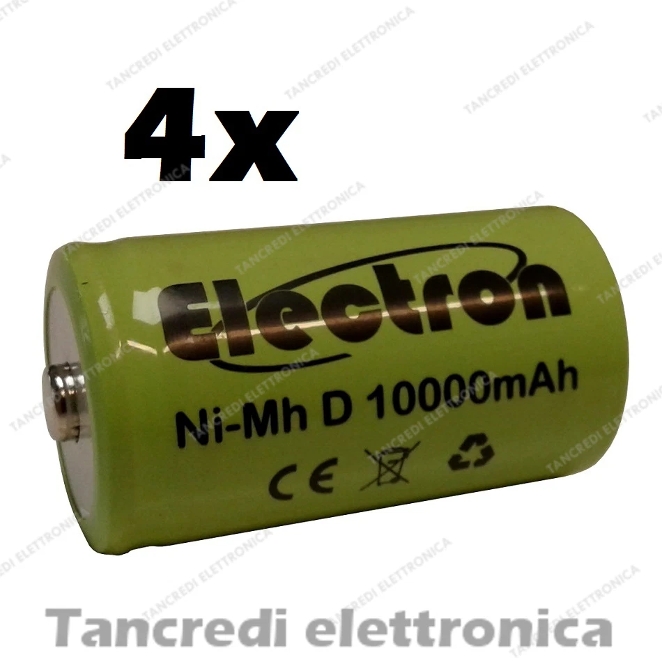 ELECTRON 4x Batteria Ricaricabile accumulatore Ni-MH D 1,2V 10000mAh 61x33mm 33x61mm NiMh