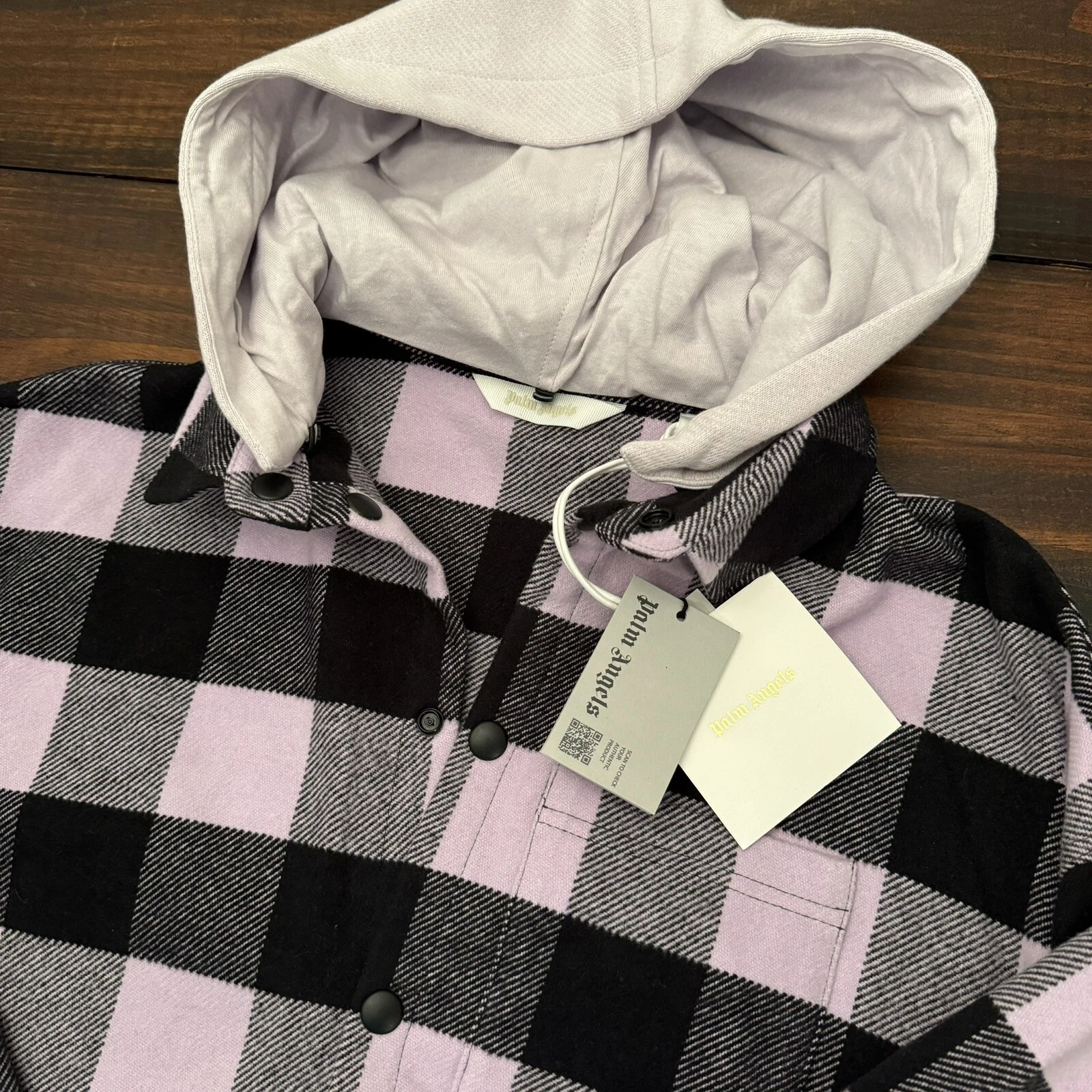 Felpa con cappuccio Palm Angels bambini a quadretti $550 taglia 12 blu navy rosa lilla