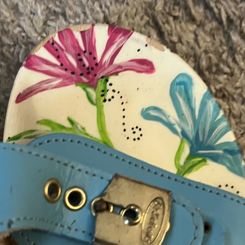 Vintage Rare Dr Scholls Art To Wear hand painted Sandals Floral Bee Themed SZ 9 - Изображение 3 из 4