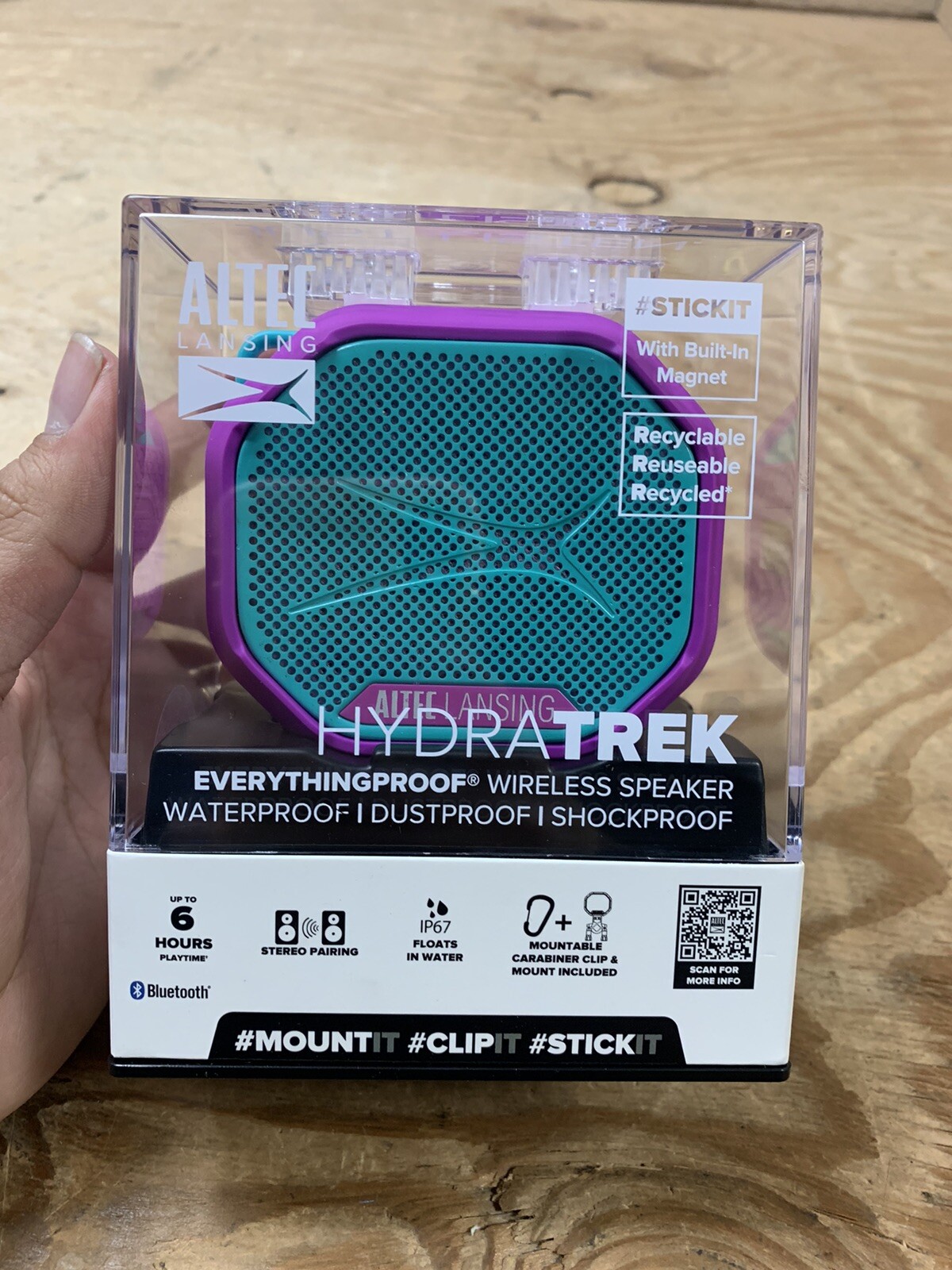 altec lansing hydrateck bluetooth waterproof speaker - purple/teal-image