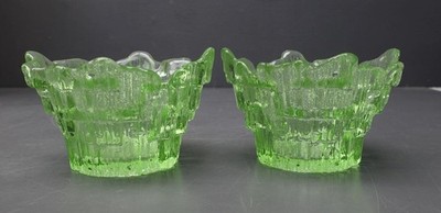 VIKING Lot of 2 Northern Lights Ice Green Glass 4.25'' Bowl/Votive Candle Holders